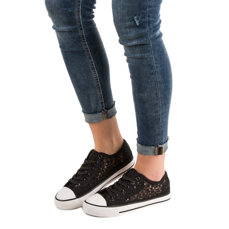 SHELOVET Spitzenturnschuhe schwarz 1