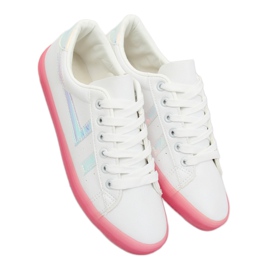 Weiße und rosafarbene Sneakers für Damen B0-08 WHITE / PEACH 1