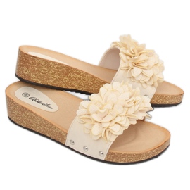 Beige Hausschuhe mit Blumen S63 Beige 1