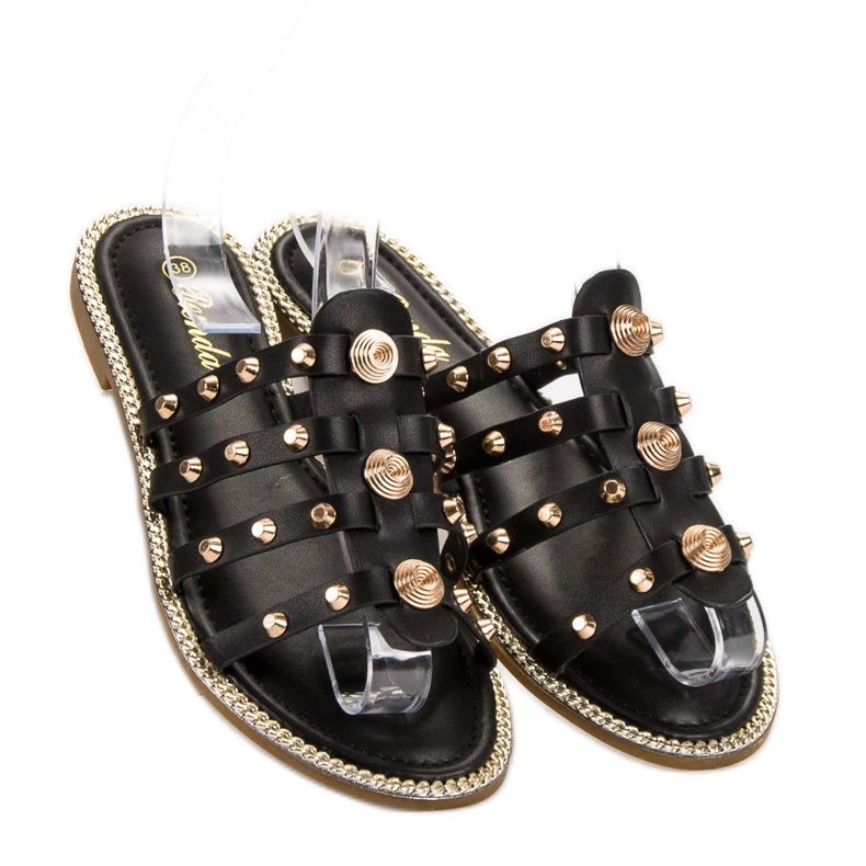 Renda Hausschuhe mit Strasssteinen schwarz 2