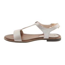 M.Daszyński Sandalen mit flachem Absatz Daszyński 1583 perlbeige braun grau 2