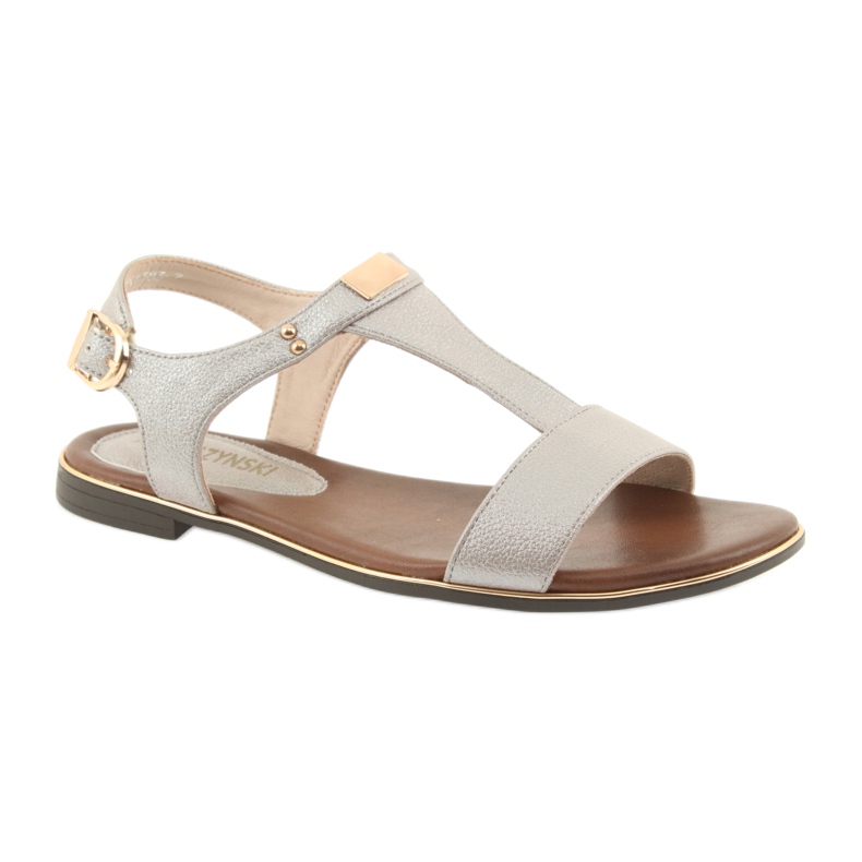 M.Daszyński Sandalen mit flachem Absatz Daszyński 1583 perlbeige braun grau 1