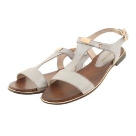 M.Daszyński Sandalen mit flachem Absatz Daszyński 1583 perlbeige braun grau 3