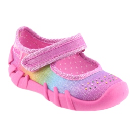Befado Regenbogen-Kinderhausschuhe 109P183 rosa mit Zirkonen 1