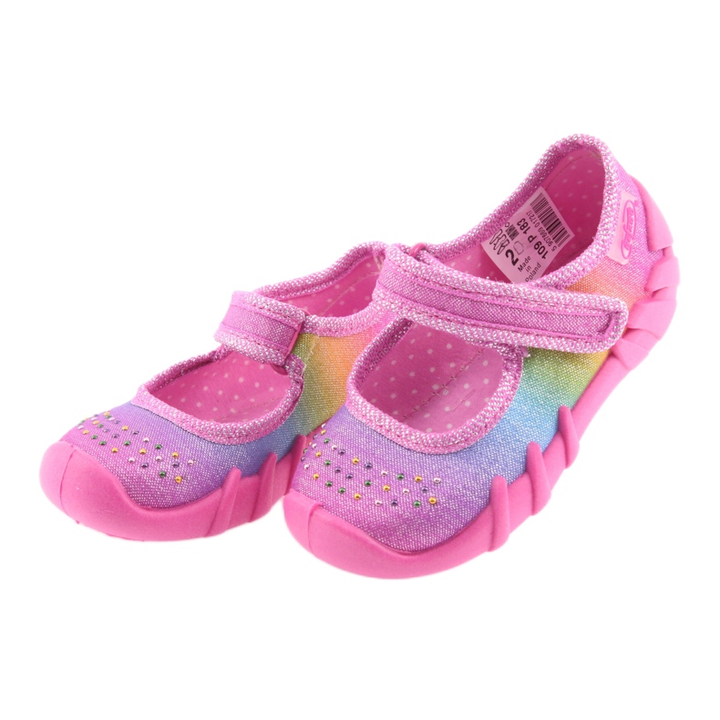 Befado Regenbogen-Kinderhausschuhe 109P183 rosa mit Zirkonen 3