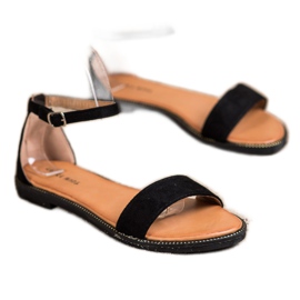 Laura Mode Klassische flache Sandalen schwarz 1