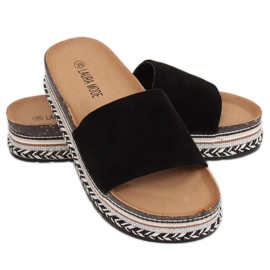 Schwarz LS-117 Schwarze Hausschuhe mit hohen Sohlen 1