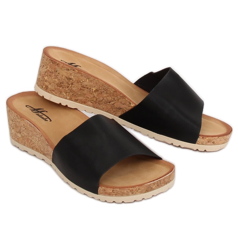 Schwarze Kork-Keil-Hausschuhe 3527-12 Schwarz 1