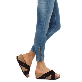 Schwarz G1560 Schwarze Keilpantoffeln 1