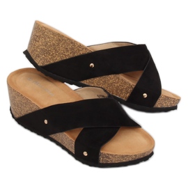 Schwarz G1560 Schwarze Keilpantoffeln 2