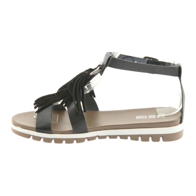 Big Star Boho 274956 Damen -Ledersandalen mit Fransen schwarz 2