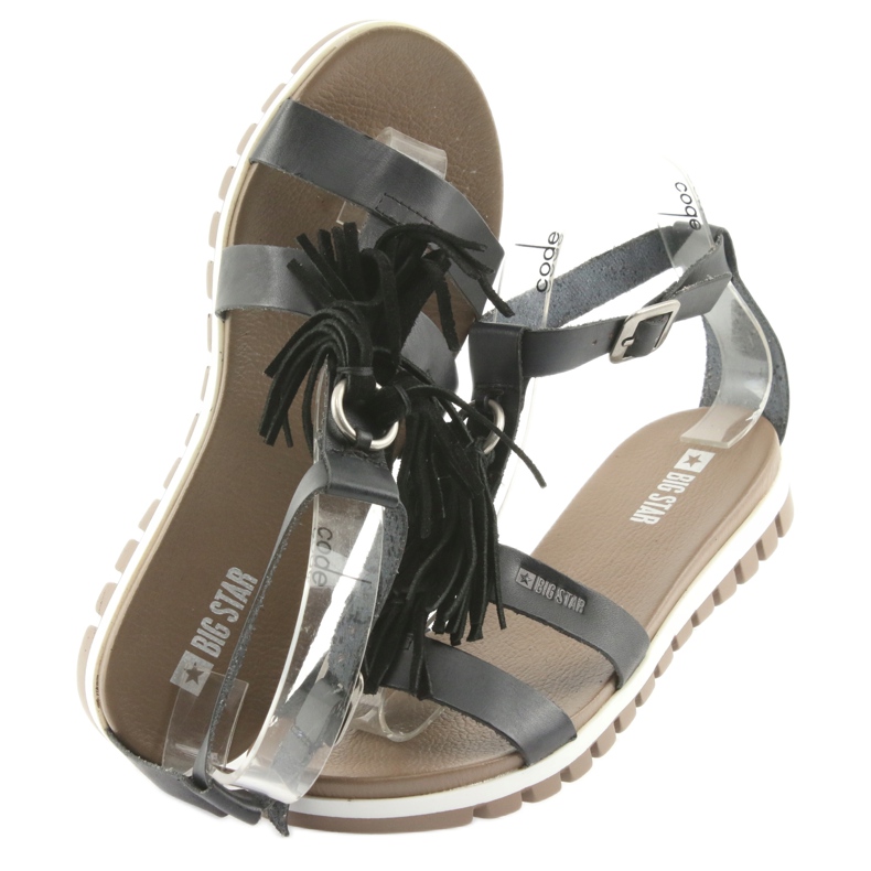 Big Star Boho 274956 Damen -Ledersandalen mit Fransen schwarz 4