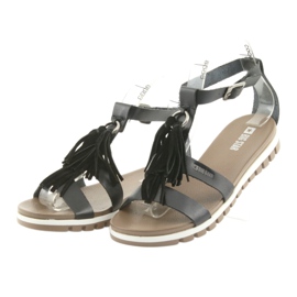 Big Star Boho 274956 Damen -Ledersandalen mit Fransen schwarz 3
