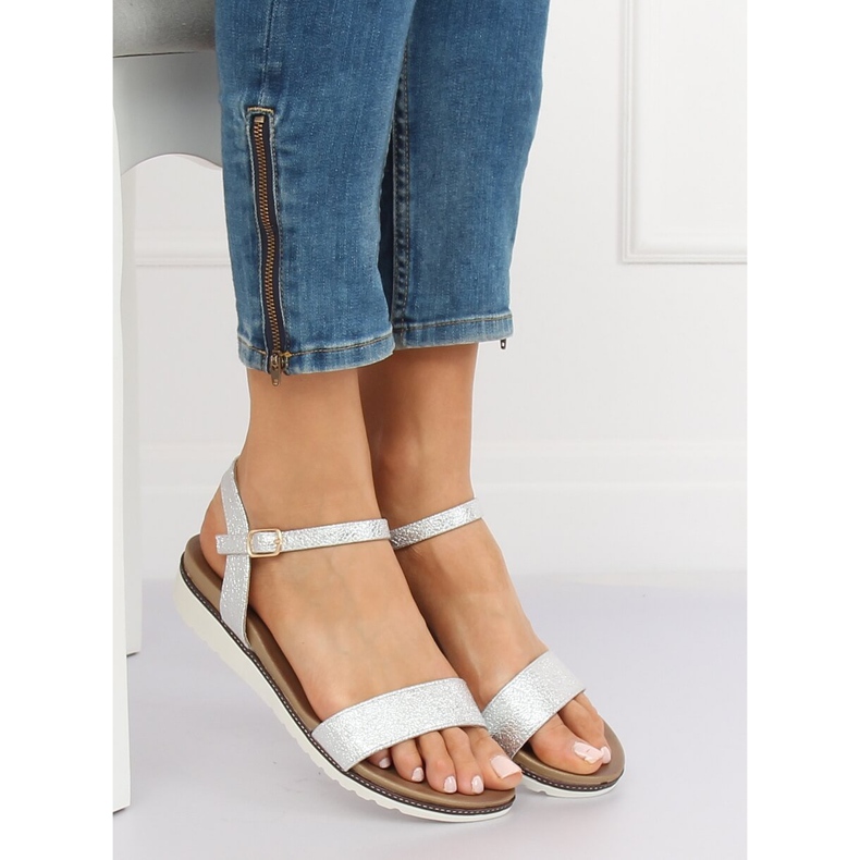 Silberne Damensandalen S18-33 Silber grau 1