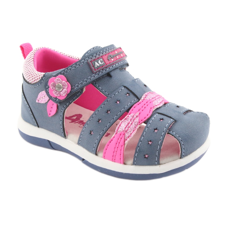 American Club American DR18 Mädchensandalen aus Denim blau rosa 1