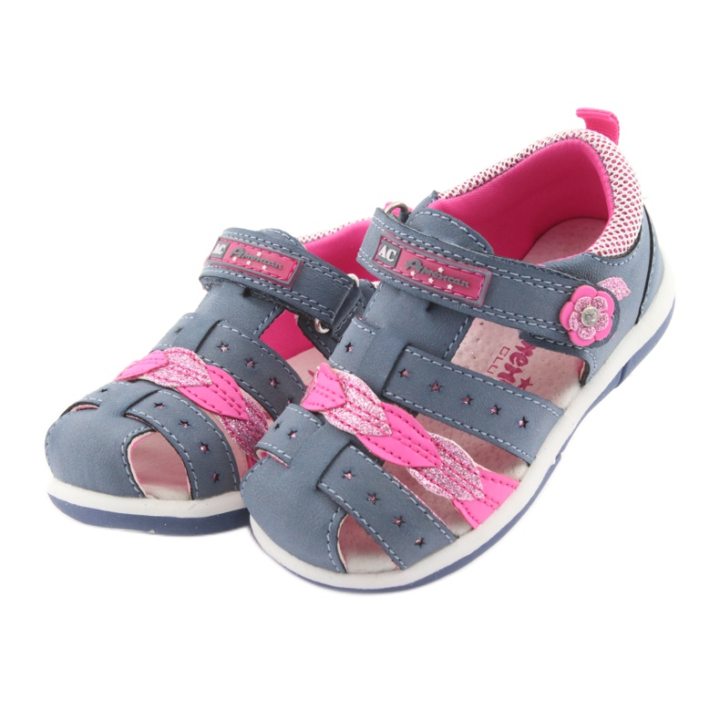 American Club American DR18 Mädchensandalen aus Denim blau rosa 3