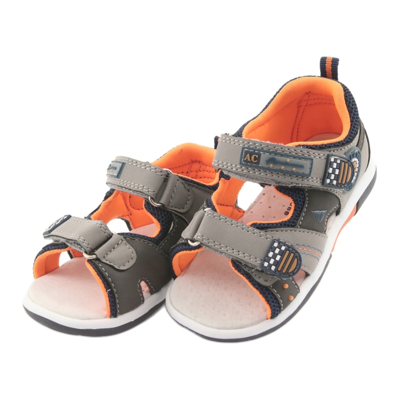 American Club DR13 Jungen Sandalen grau orange navy blau 3