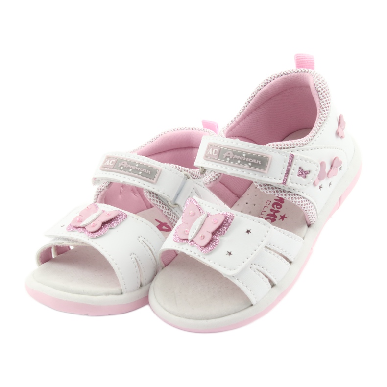 American Club American DR19 weiße Schmetterlings-Mädchensandalen rosa 3