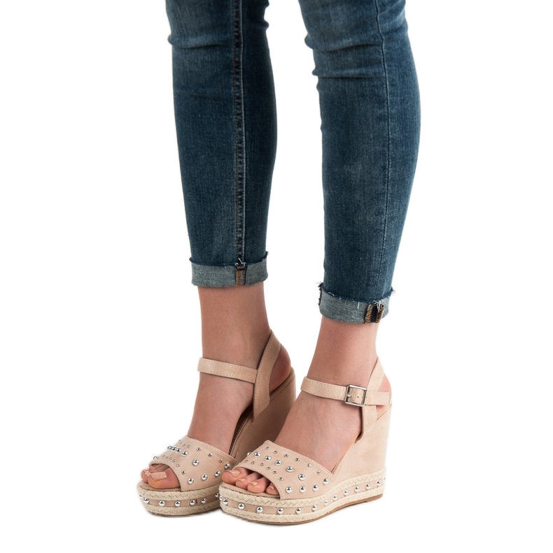 SHELOVET Sandalen mit Strasssteinen braun 2