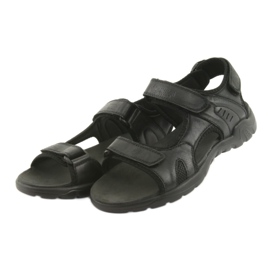 American Club Amerikanische schwarze Leder-Sportsandalen CY11 3