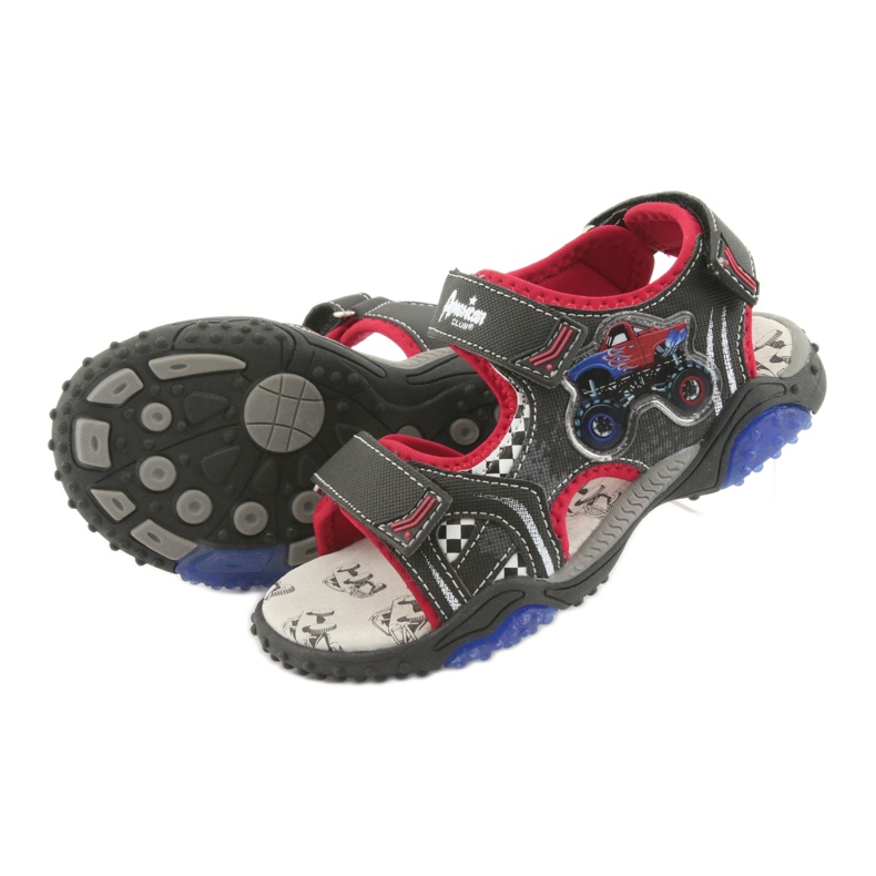 American Club Sandalen Monster Truck HL18 Schwarz/Rot Ledereinsatz 4
