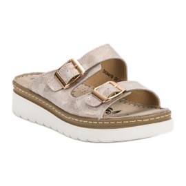 Filippo Bequeme Hausschuhe aus Leder braun gelb 1