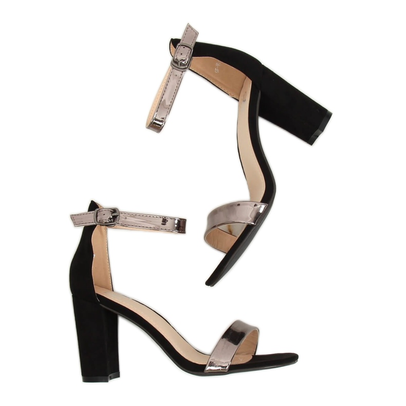 Schwarz GF-WL-35 Schwarze Sandalen am Pfosten 1