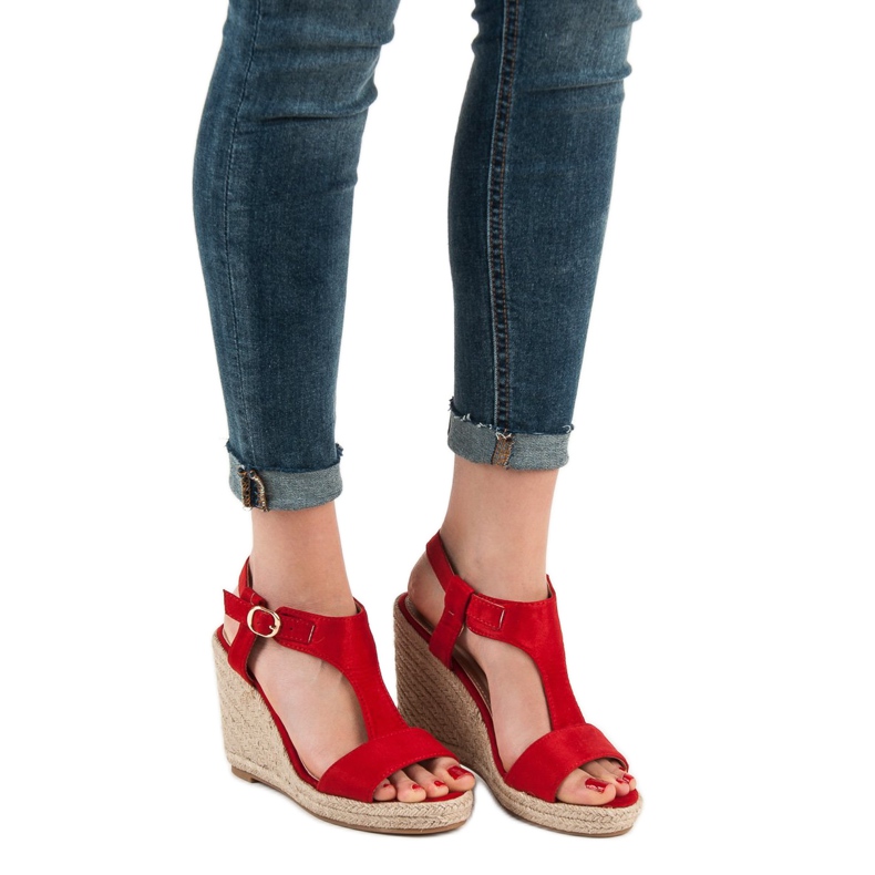 Anesia Paris Modische Keilsandalen rot 2