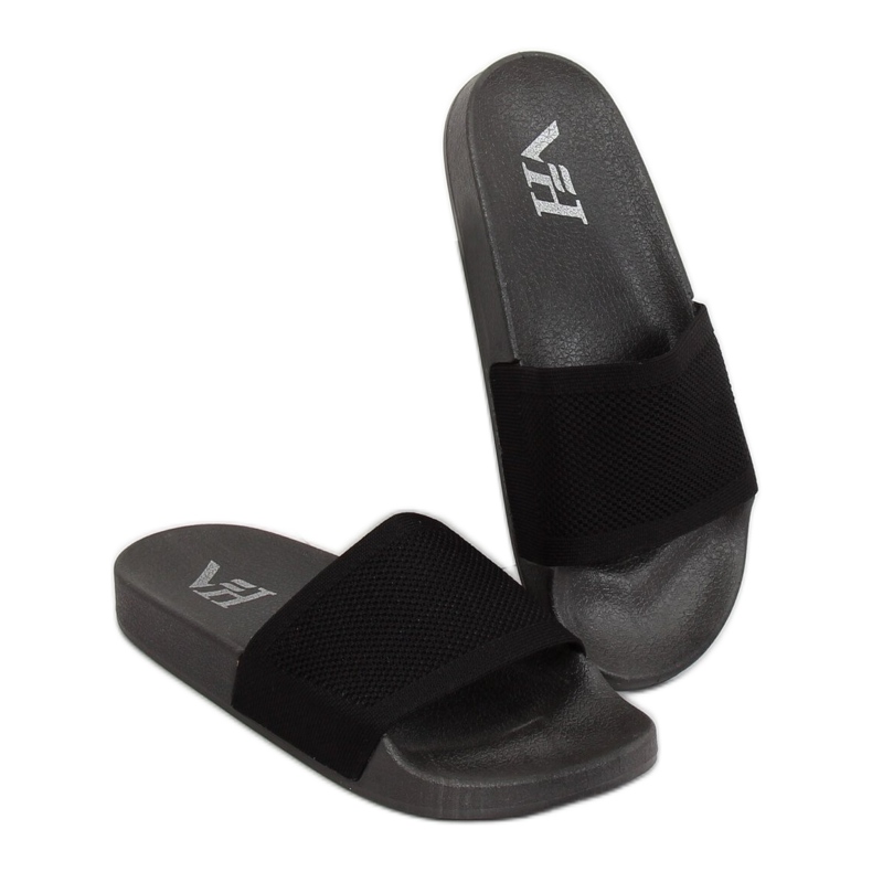 Schwarze Hausschuhe mit Strickgürtel PT-110 Schwarz 1