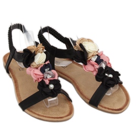 Schwarze Sandalen mit Blumen 218-174 Schwarz 1