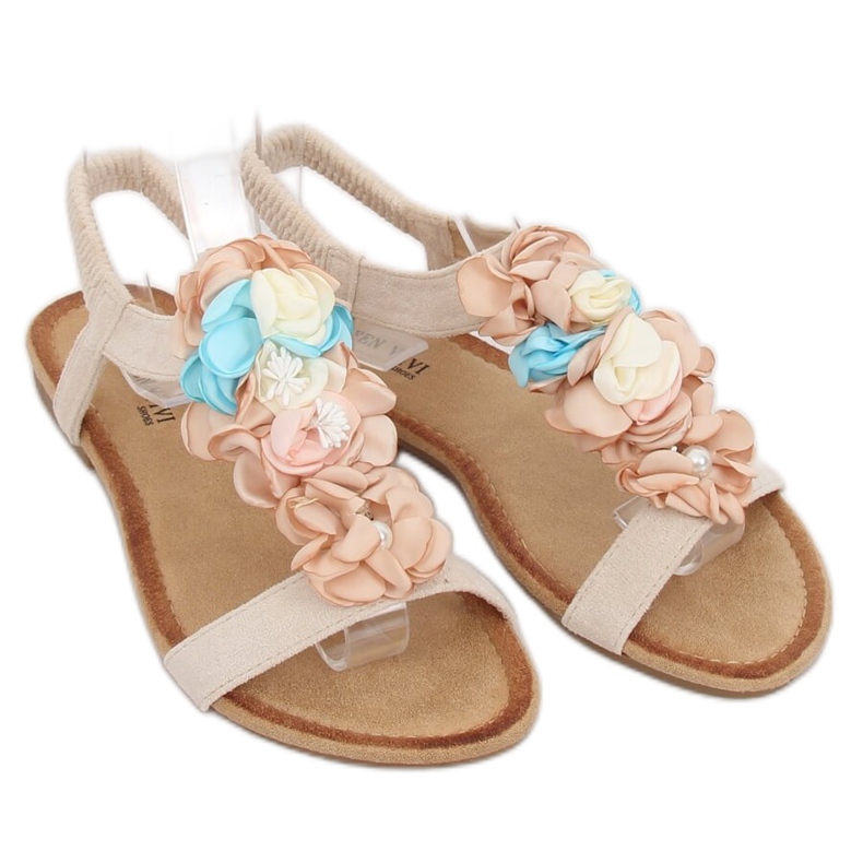 Beige Sandalen mit Blumen 218-174 Beige 1