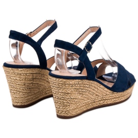 Best Shoes Marineblaue Sandalen mit Keilabsatz 1