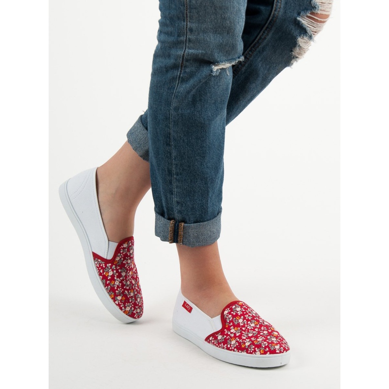 Lovery Lässige Slipper weiß rot 1