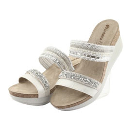 INBLU EN010 silberne Keilpantoffeln weiß grau 3