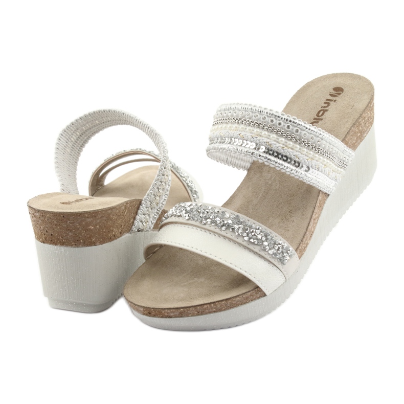 INBLU EN010 silberne Keilpantoffeln weiß grau 4