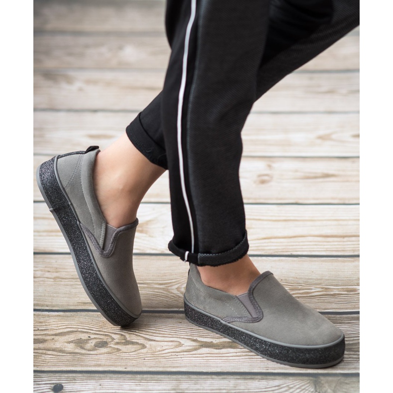 SHELOVET Slipper mit Glitzersohle grau 2