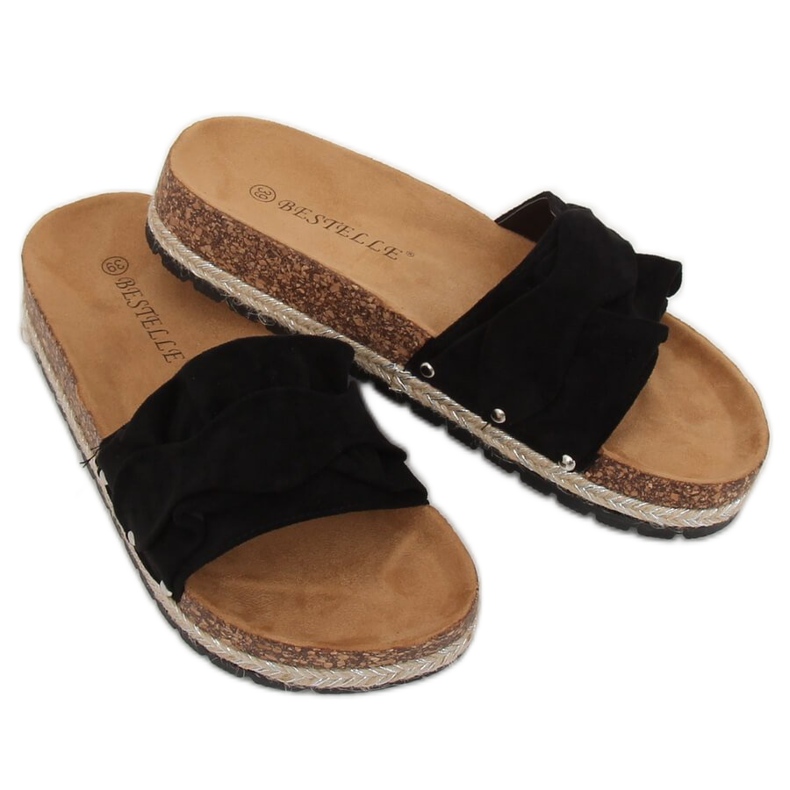 Schwarze Espadrilles-Hausschuhe BJS-002 Schwarz 2