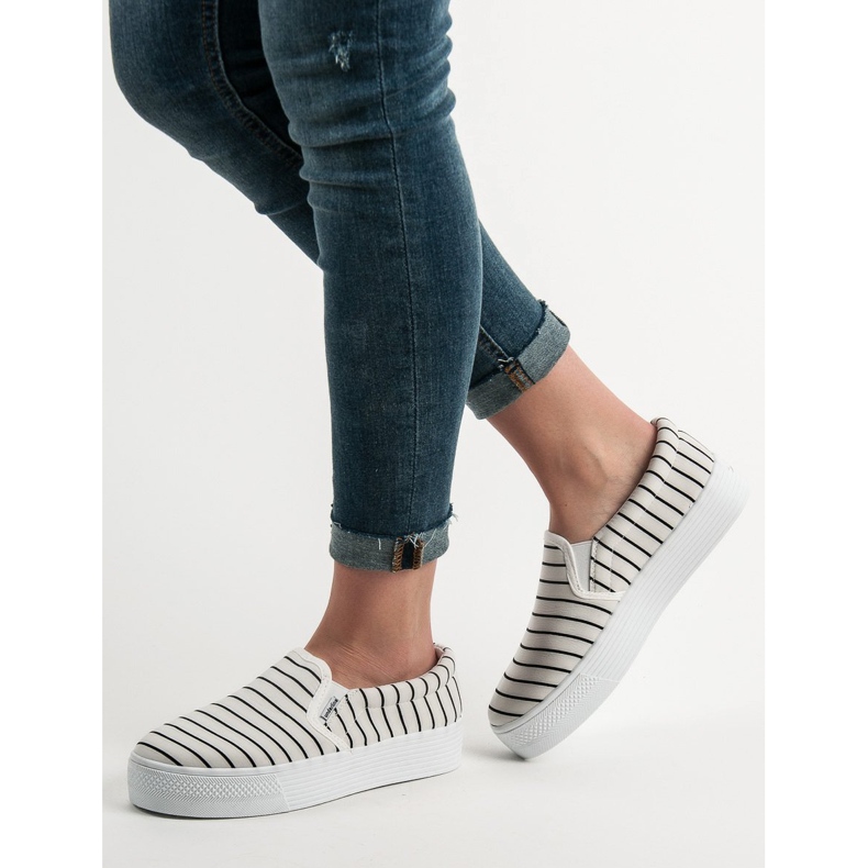 SHELOVET Weiß gestreifte Slipper 1