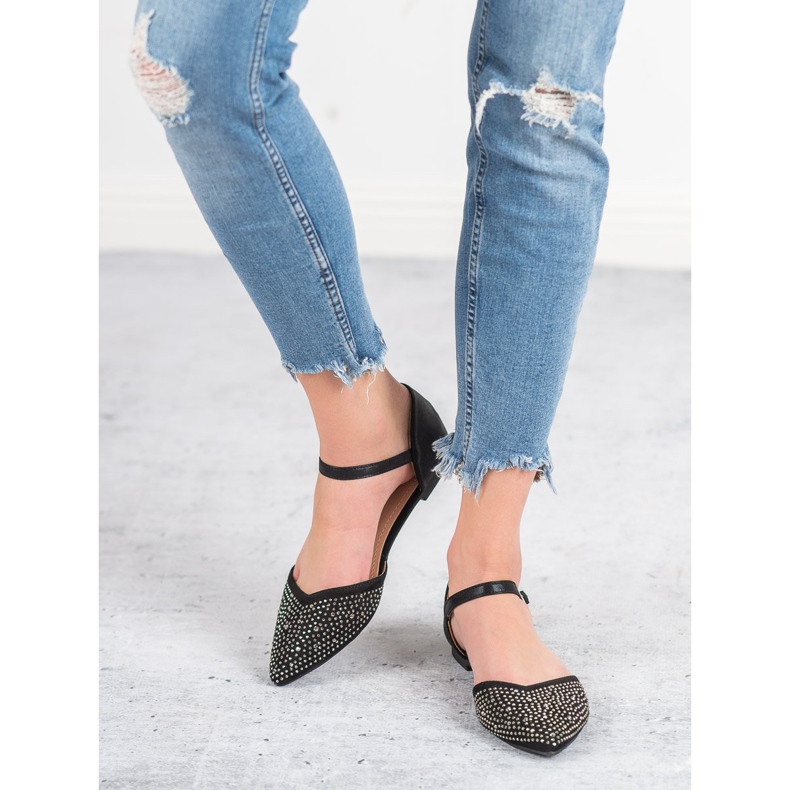 Primavera Verschlossene Ballerinas mit Cubic Zirkonia schwarz 2