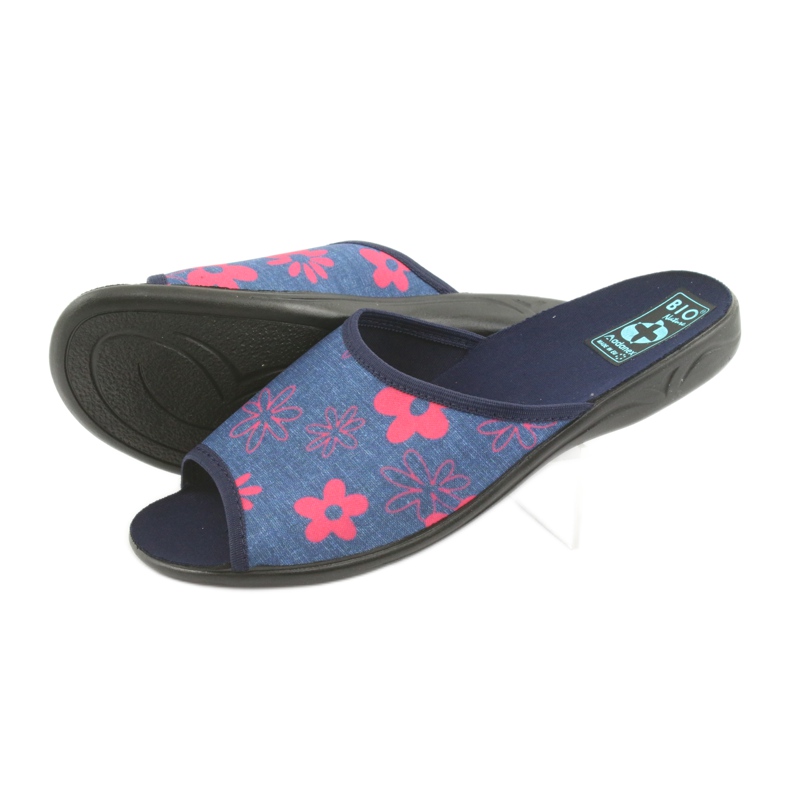 Damenhausschuhe mit Blumen Adanex marineblau rosa navy blau 4