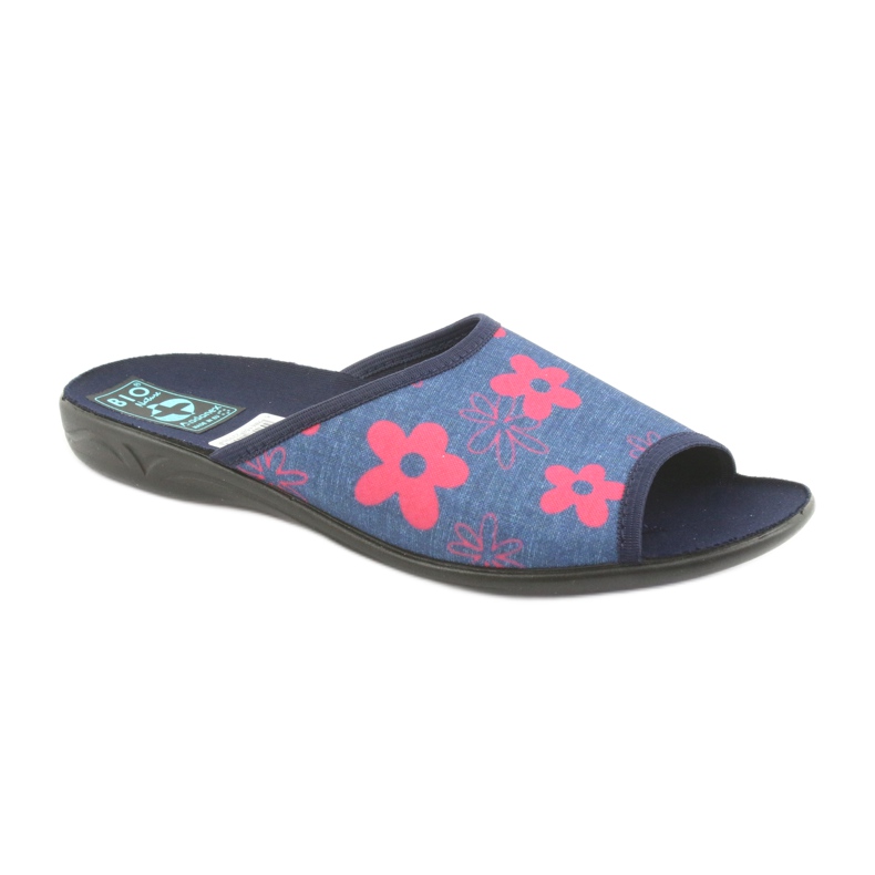 Damenhausschuhe mit Blumen Adanex marineblau rosa navy blau 1