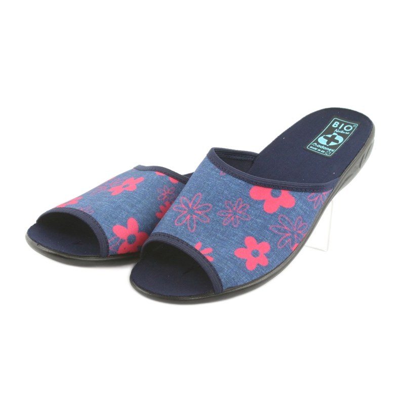 Damenhausschuhe mit Blumen Adanex marineblau rosa navy blau 3