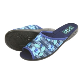 Damenhausschuhe mit Blumen Adanex 23863 marineblau blau grün 4