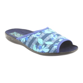 Damenhausschuhe mit Blumen Adanex 23863 marineblau blau grün 1