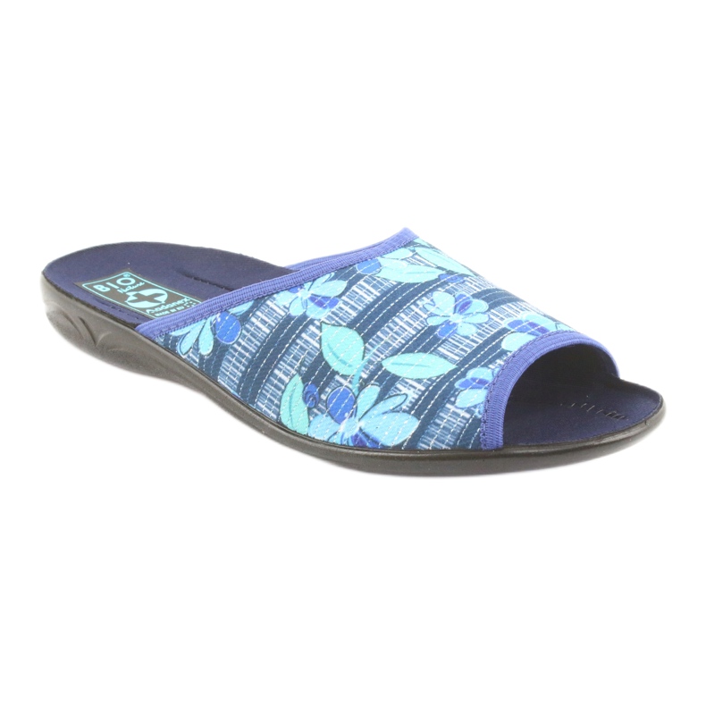 Damenhausschuhe mit Blumen Adanex 23863 marineblau blau grün 1