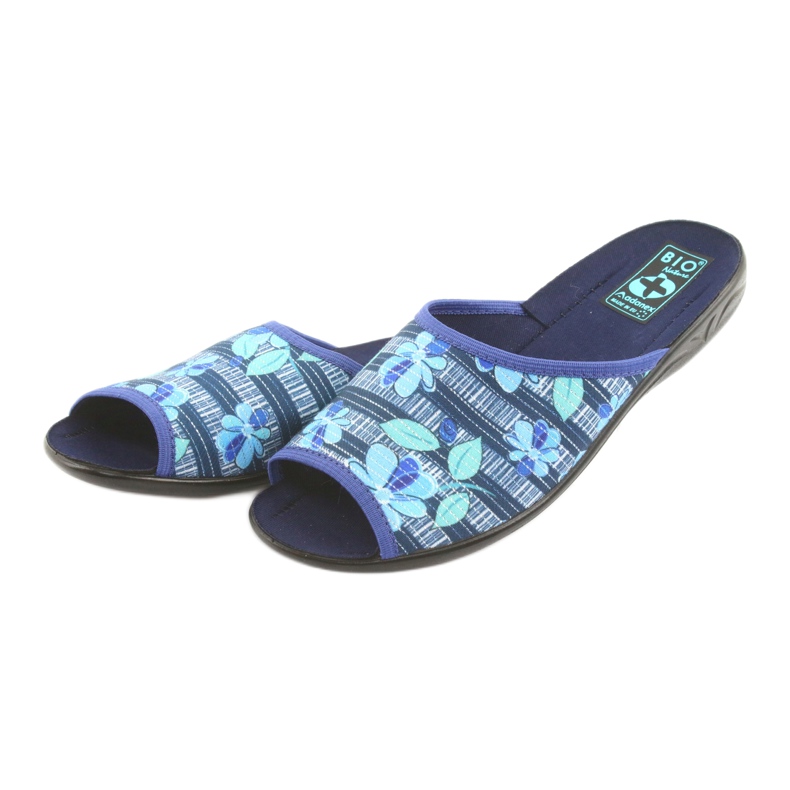 Damenhausschuhe mit Blumen Adanex 23863 marineblau blau grün 3