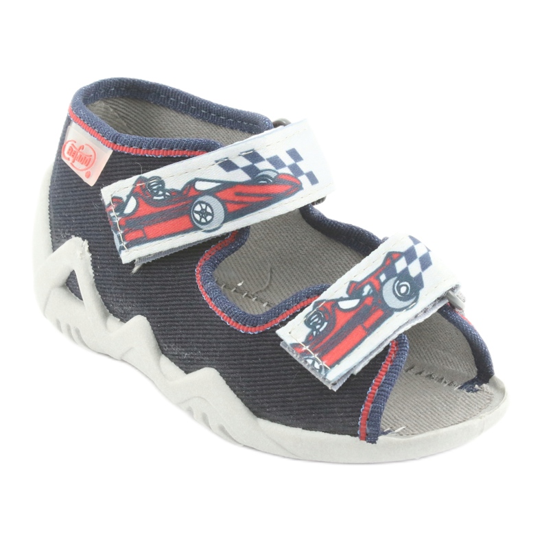 Befado Kinderruhschuhe 250p084 Marineblau/Rot mit einem Auto grau 1