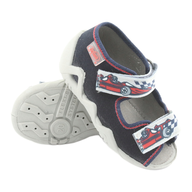 Befado Kinderruhschuhe 250p084 Marineblau/Rot mit einem Auto grau 3