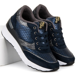 Kylie Marineblaue Schuhe mit einem Muster 1