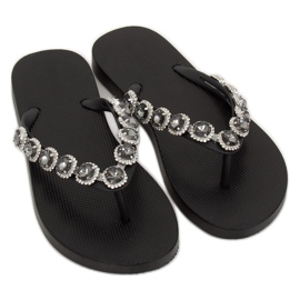 Elegante schwarze Flip-Flops mit Steinen JH69 Black 1